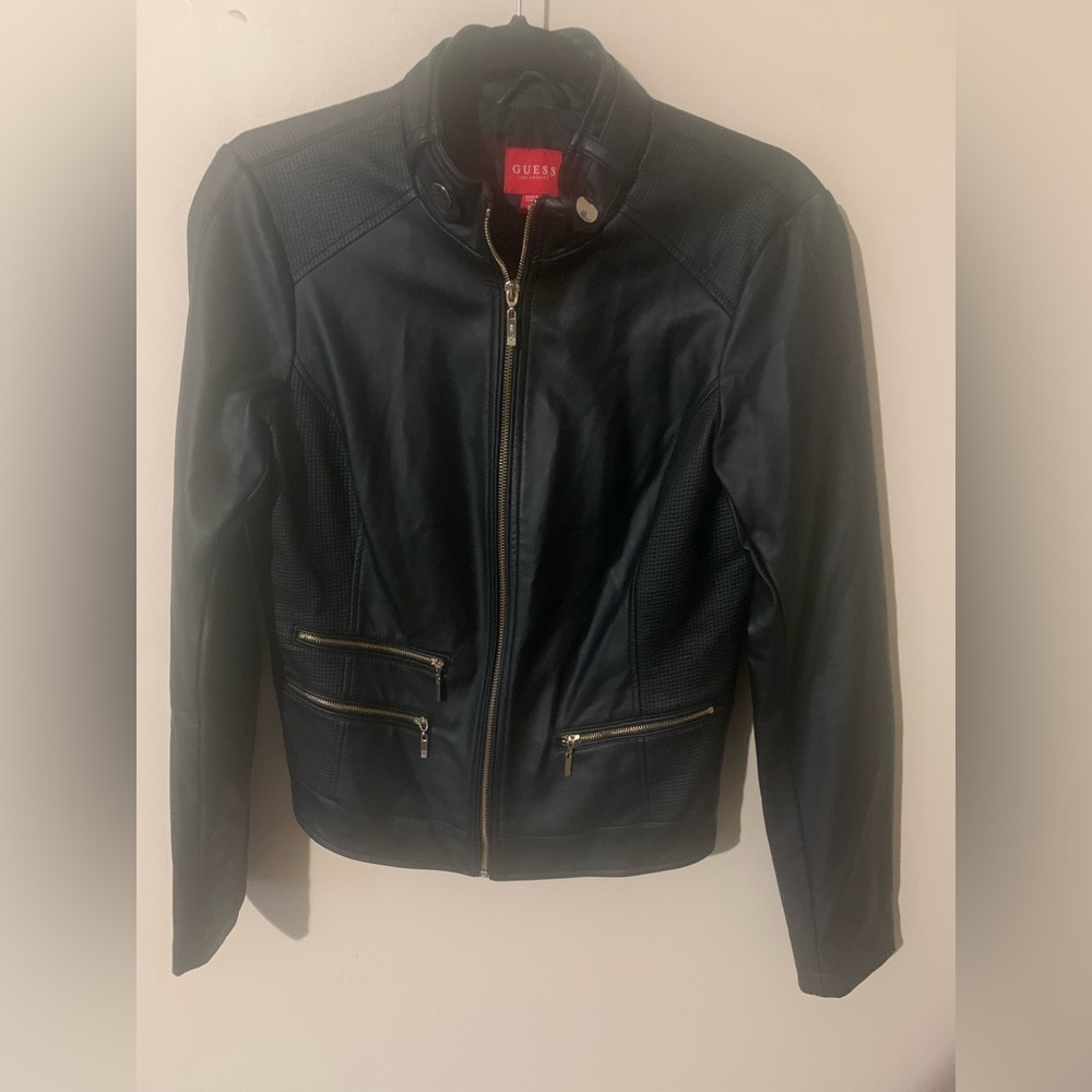 Black Leather Jacket with Gold Accents